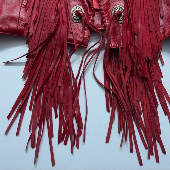 Vtg Scully Red Leather Fringe Cropped Jacket Womens Small Western Biker.    READ - Picture 10 of 16